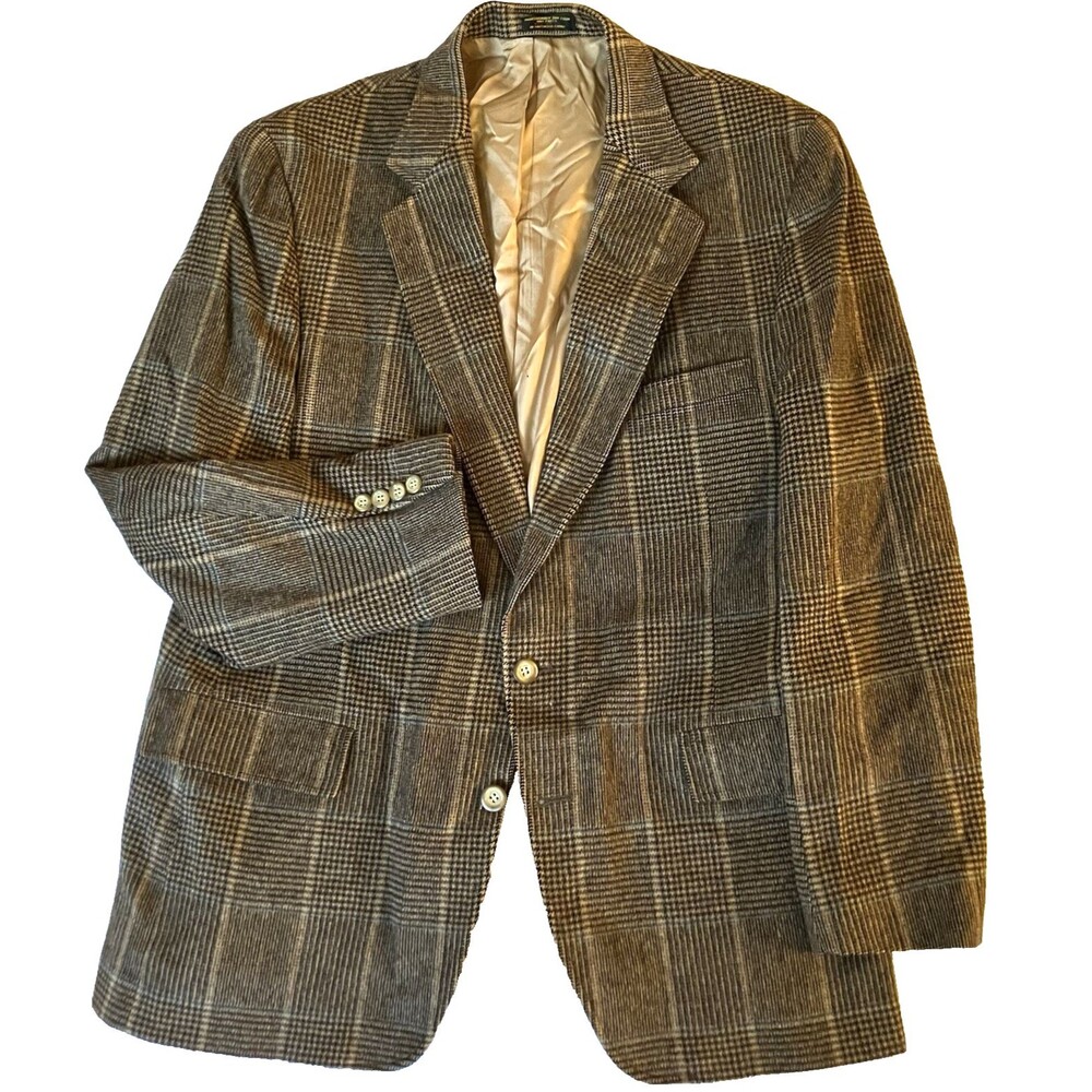 Regent Clothes Vtg Sport Coat Glen Plaid Windowpane 42 44 Brown Academia Preppy